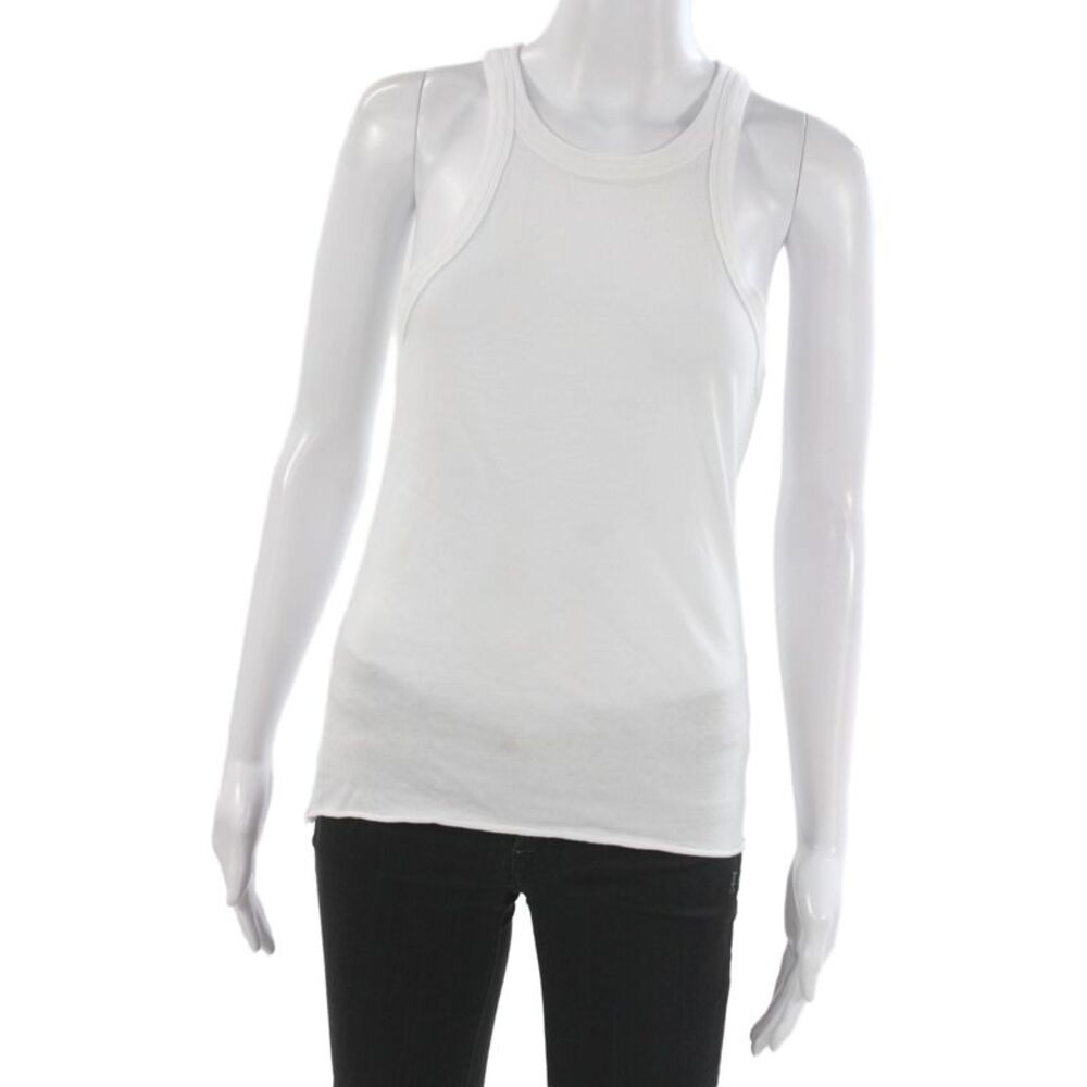 WSLY Womens Basic White Cotton Sleeveless Tank Round Neck Size M